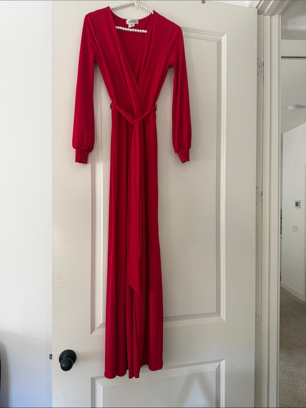 Red Wrap Maxi Dress with Long Sleeves